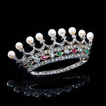 Load image into Gallery viewer, Antique French Ruby, Emerald, Diamond Pearl Crown Coronet Brooch 18K Gold c.1900
