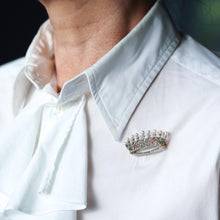 Load image into Gallery viewer, Antique French Ruby, Emerald, Diamond Pearl Crown Coronet Brooch 18K Gold c.1900
