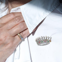 Load image into Gallery viewer, Antique French Ruby, Emerald, Diamond Pearl Crown Coronet Brooch 18K Gold c.1900
