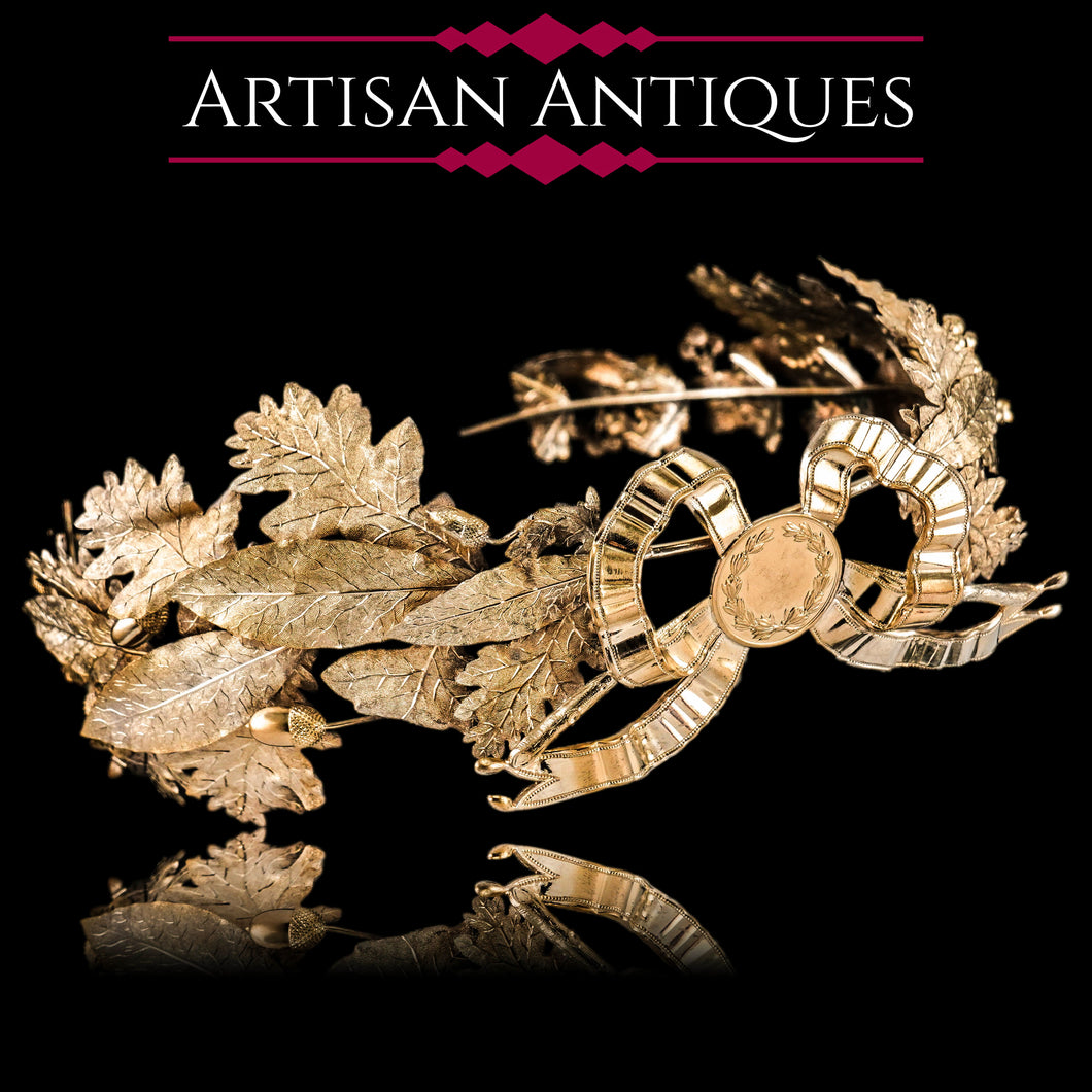 Antique French Solid Silver Gilt Crown Foliate Wreath with Laurel/Acorn Leaves 19th Century.