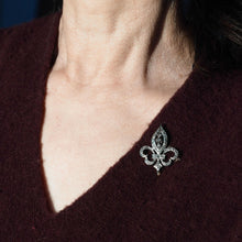 Load image into Gallery viewer, Antique French Fleur de Lys Diamond Brooch 18K Gold/Silver Setting c.1900
