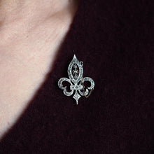 Load image into Gallery viewer, Antique French Fleur de Lys Diamond Brooch 18K Gold/Silver Setting c.1900
