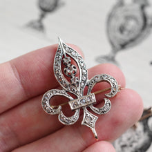 Load image into Gallery viewer, Antique French Fleur de Lys Diamond Brooch 18K Gold/Silver Setting c.1900
