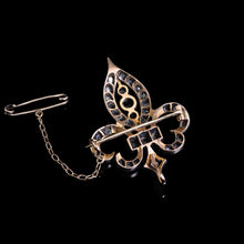 Load image into Gallery viewer, Antique French Fleur de Lys Diamond Brooch 18K Gold/Silver Setting c.1900
