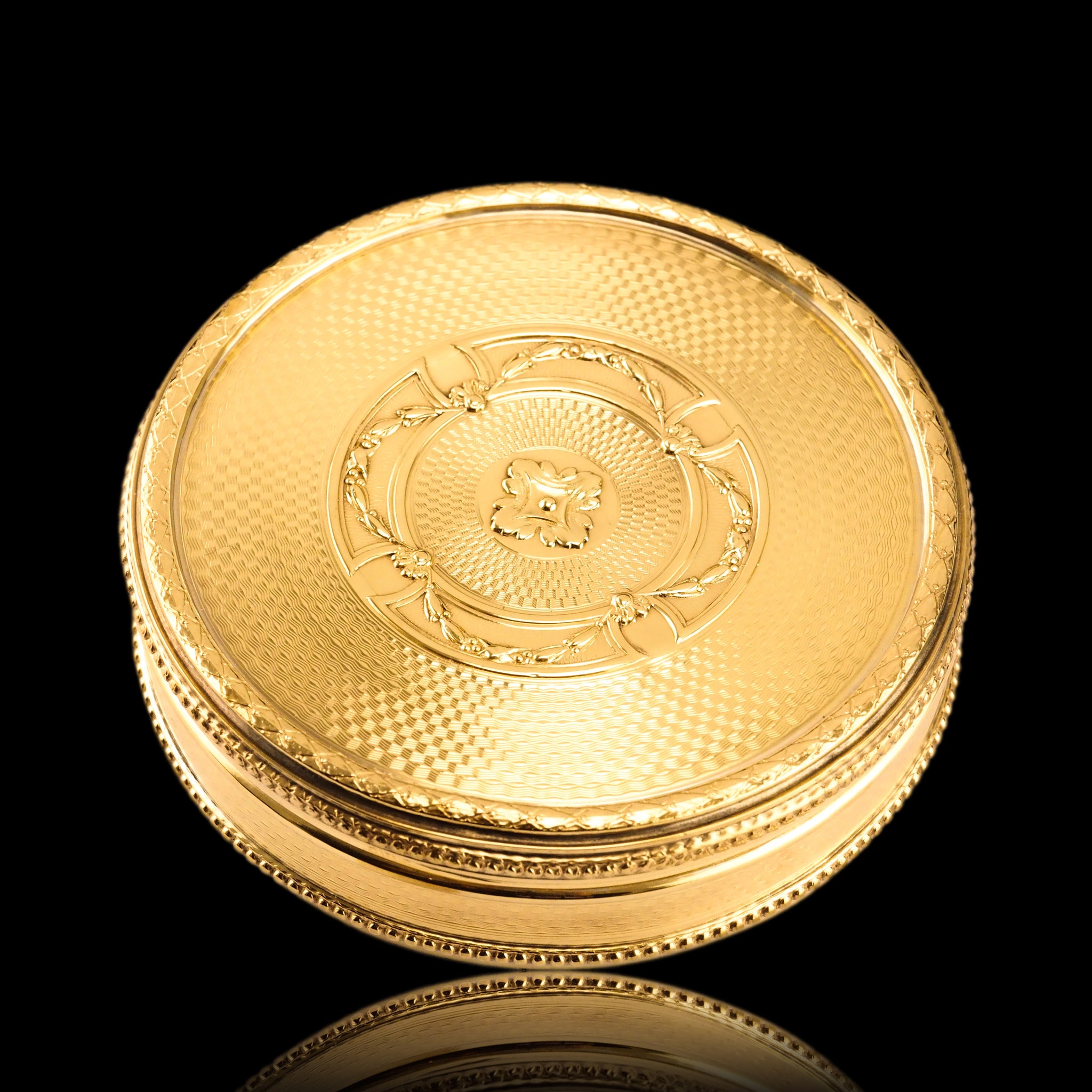 Antique French Large Solid Silver Gilt Circular Snuff Box/Tobacco Box ...