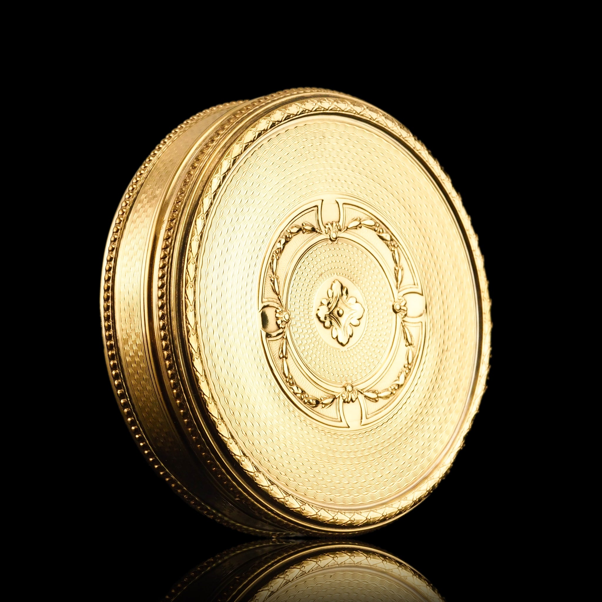 Antique French Large Solid Silver Gilt Circular Snuff Box/Tobacco Box ...