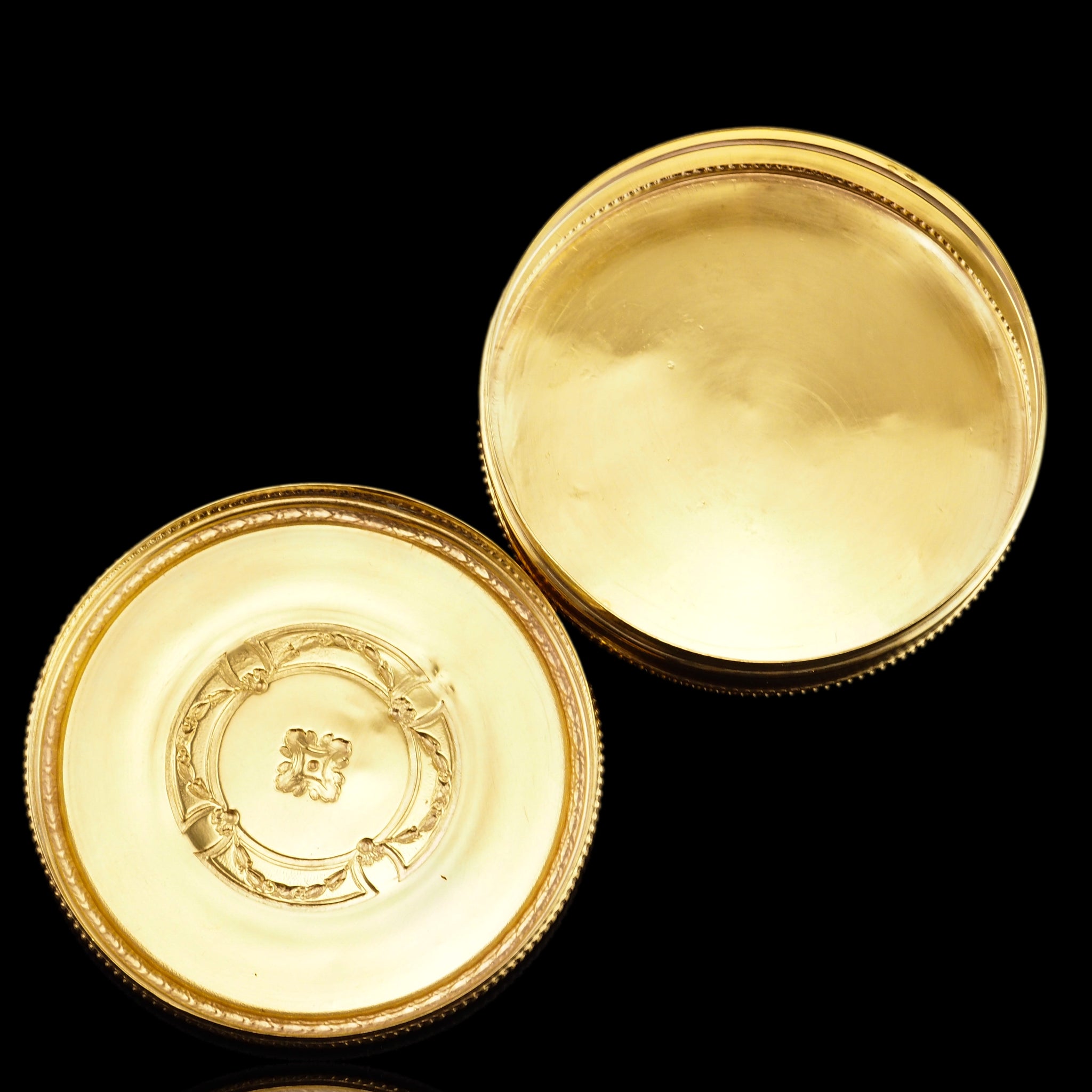 Antique French Large Solid Silver Gilt Circular Snuff Box/Tobacco Box ...