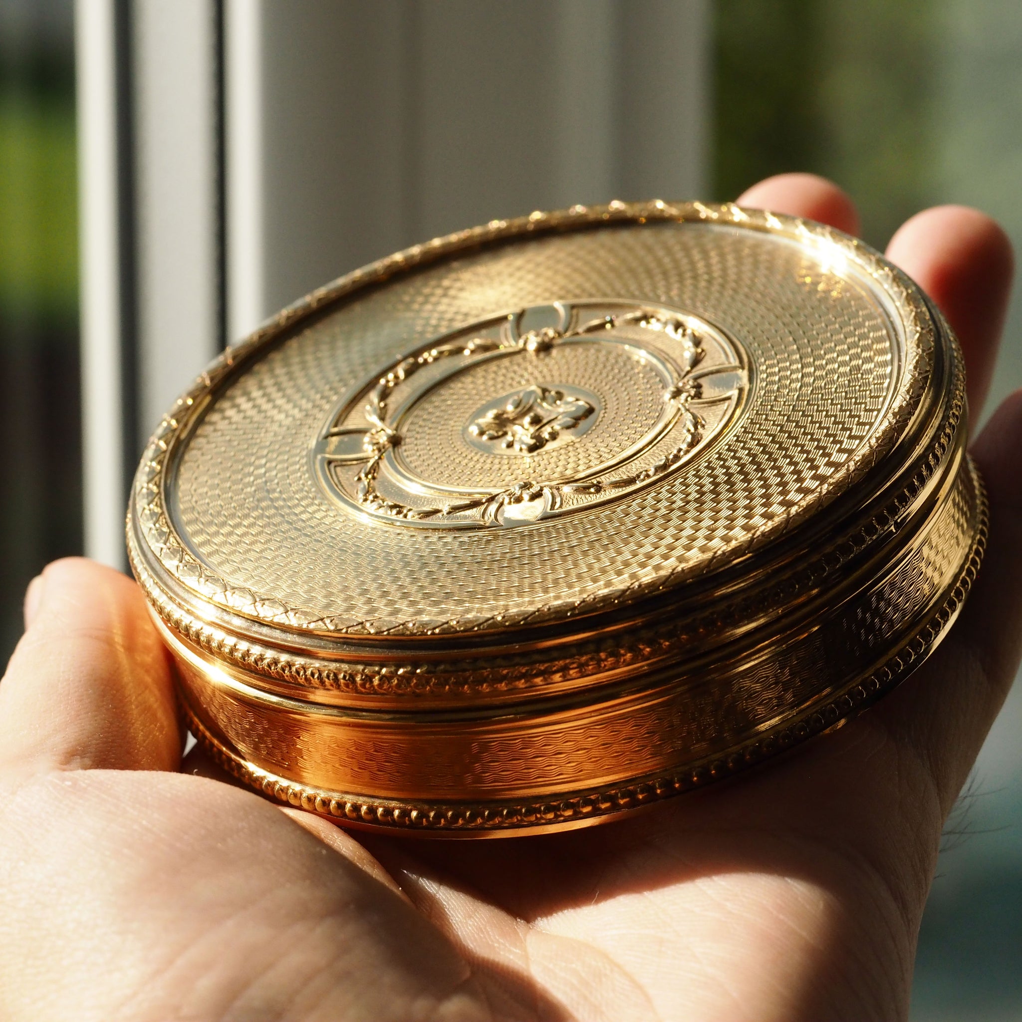 Antique French Large Solid Silver Gilt Circular Snuff Box/Tobacco Box ...