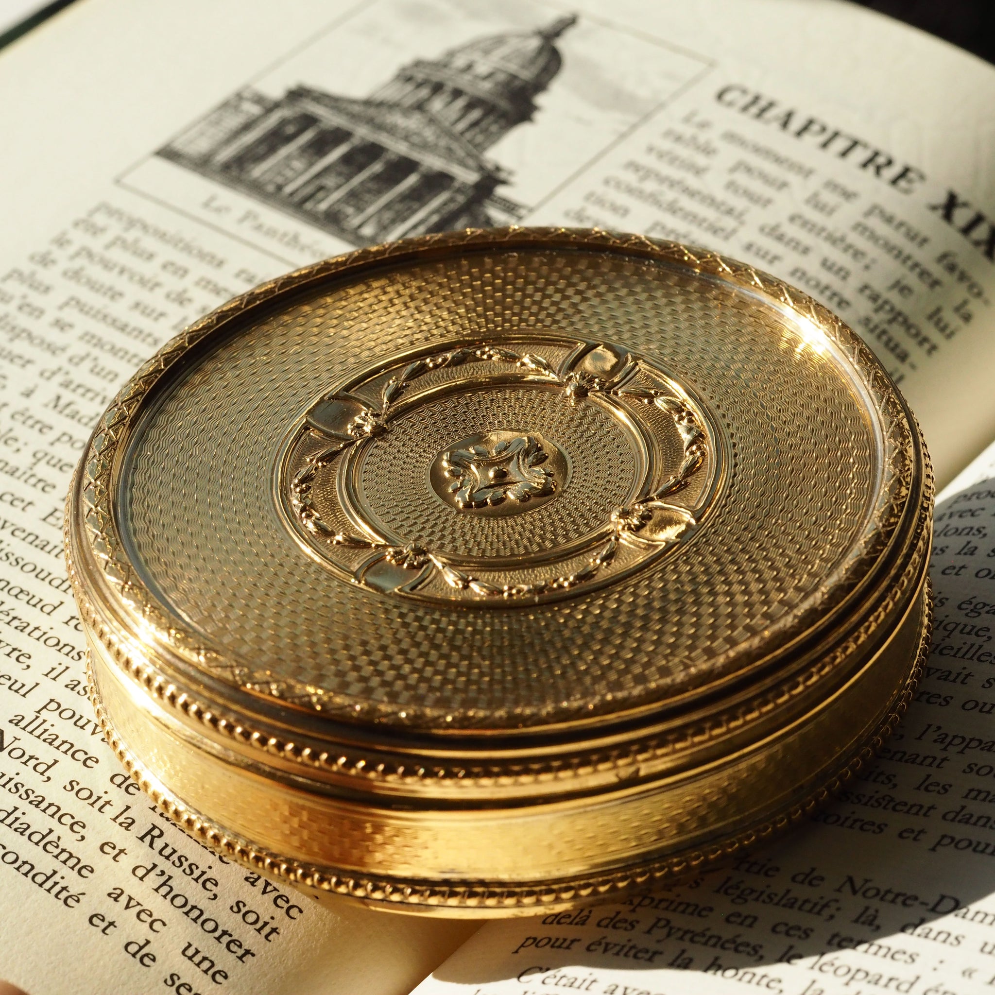 Antique French Large Solid Silver Gilt Circular Snuff Box/Tobacco Box ...