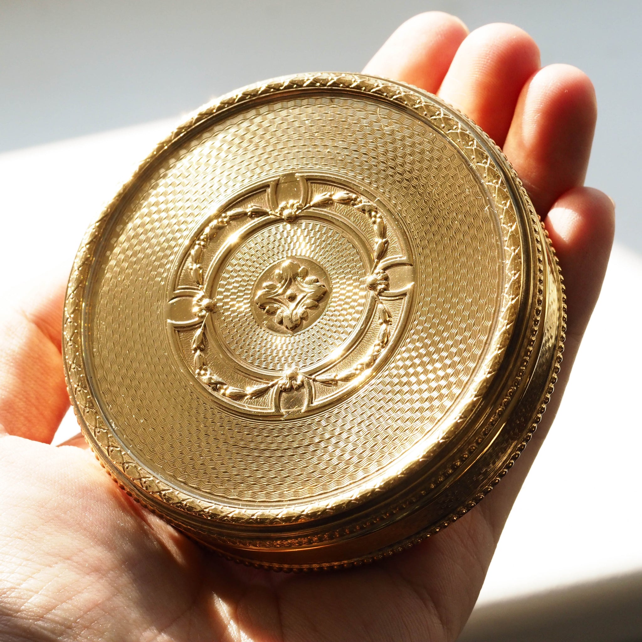 Antique French Large Solid Silver Gilt Circular Snuff Box/Tobacco Box ...