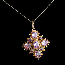 Load image into Gallery viewer, Antique Georgian 18K Gold Amethyst Pendant Necklace Cannetille - c.1820
