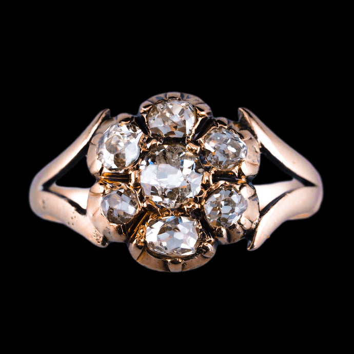 Antique Georgian Diamond Ring with Flower Cluster Design 9K Gold - c.1830