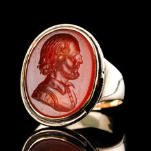Load image into Gallery viewer, Antique 18K Gold Carnelian Intaglio Ring, Side Profile Gentleman - 19th century.
