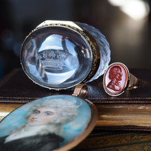 Load image into Gallery viewer, Antique 18K Gold Carnelian Intaglio Ring, Side Profile Gentleman - 19th century.
