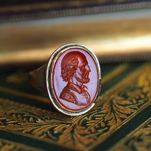 Load image into Gallery viewer, Antique 18K Gold Carnelian Intaglio Ring, Side Profile Gentleman - 19th century.
