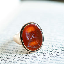 Load image into Gallery viewer, Antique 18K Gold Carnelian Intaglio Ring, Side Profile Gentleman - 19th century.
