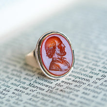 Load image into Gallery viewer, Antique 18K Gold Carnelian Intaglio Ring, Side Profile Gentleman - 19th century.
