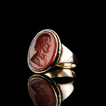 Load image into Gallery viewer, Antique 18K Gold Carnelian Intaglio Ring, Side Profile Gentleman - 19th century.
