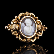 Load image into Gallery viewer, Antique Victorian Cherub Cameo Brooch 18K Gold Ornate Frame - c.1860
