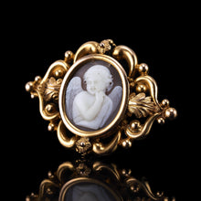 Load image into Gallery viewer, Antique Victorian Cherub Cameo Brooch 18K Gold Ornate Frame - c.1860
