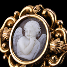 Load image into Gallery viewer, Antique Victorian Cherub Cameo Brooch 18K Gold Ornate Frame - c.1860
