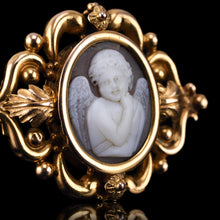 Load image into Gallery viewer, Antique Victorian Cherub Cameo Brooch 18K Gold Ornate Frame - c.1860
