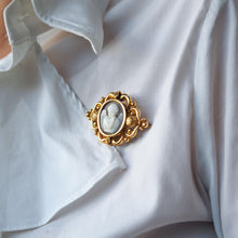 Load image into Gallery viewer, Antique Victorian Cherub Cameo Brooch 18K Gold Ornate Frame - c.1860
