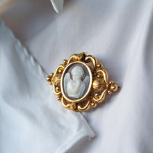 Load image into Gallery viewer, Antique Victorian Cherub Cameo Brooch 18K Gold Ornate Frame - c.1860
