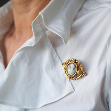 Load image into Gallery viewer, Antique Victorian Cherub Cameo Brooch 18K Gold Ornate Frame - c.1860
