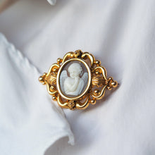 Load image into Gallery viewer, Antique Victorian Cherub Cameo Brooch 18K Gold Ornate Frame - c.1860
