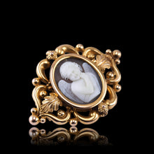 Load image into Gallery viewer, Antique Victorian Cherub Cameo Brooch 18K Gold Ornate Frame - c.1860

