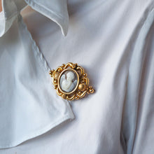 Load image into Gallery viewer, Antique Victorian Cherub Cameo Brooch 18K Gold Ornate Frame - c.1860

