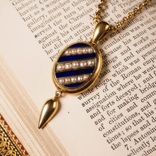 Load image into Gallery viewer, Antique Victorian 15K Gold Blue Enamel &amp; Pearl Pendant Locket Necklace - c.1880
