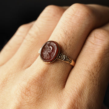 Antique Georgian Cameo Ring 10K Gold with Roman Soldier Engraving