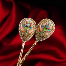 Load image into Gallery viewer, Antique Imperial Russian Solid Silver Pair of Spoons Cloisonne Enamel Flower Motif - Moscow c.1910 Vasily Agafonov
