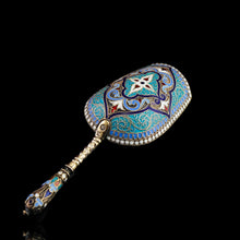 Load image into Gallery viewer, Antique Imperial Russian Solid Silver Caddy Spoon Cloisonne Enamel - Gustav Klingert 1891

