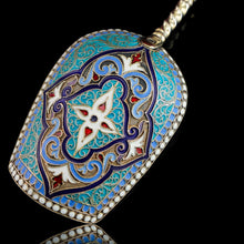 Load image into Gallery viewer, Antique Imperial Russian Solid Silver Caddy Spoon Cloisonne Enamel - Gustav Klingert 1891
