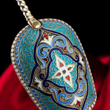 Load image into Gallery viewer, Antique Imperial Russian Solid Silver Caddy Spoon Cloisonne Enamel - Gustav Klingert 1891
