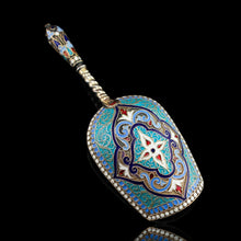 Load image into Gallery viewer, Antique Imperial Russian Solid Silver Caddy Spoon Cloisonne Enamel - Gustav Klingert 1891
