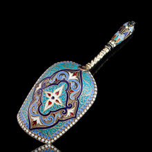Load image into Gallery viewer, Antique Imperial Russian Solid Silver Caddy Spoon Cloisonne Enamel - Gustav Klingert 1891
