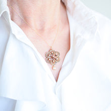 Load image into Gallery viewer, Antique Victorian Diamond &amp; Pearl Pendant Necklace 14K Gold - c.1900
