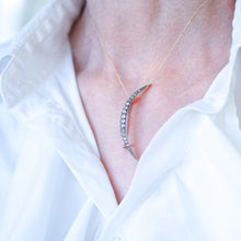 Load image into Gallery viewer, Antique Victorian Diamond Brooch Crescent 14K Gold - c.1890
