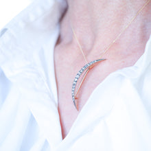 Load image into Gallery viewer, Antique Victorian Diamond Brooch Crescent 14K Gold - c.1890
