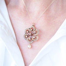 Load image into Gallery viewer, Antique Victorian Diamond &amp; Pearl Pendant Necklace 14K Gold - c.1900
