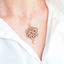Load image into Gallery viewer, Antique Victorian Diamond &amp; Pearl Pendant Necklace 14K Gold - c.1900
