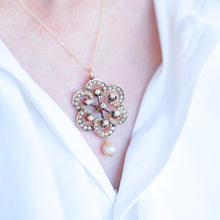 Load image into Gallery viewer, Antique Victorian Diamond &amp; Pearl Pendant Necklace 14K Gold - c.1900
