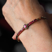 Load image into Gallery viewer, Antique Victorian/Edwardian Pink Garnet &amp; Seed Pearl Bangle 9K Gold - c.1900
