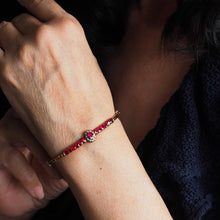 Load image into Gallery viewer, Antique Victorian/Edwardian Pink Garnet &amp; Seed Pearl Bangle 9K Gold - c.1900
