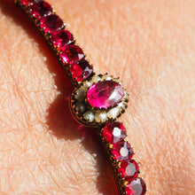 Load image into Gallery viewer, Antique Victorian/Edwardian Pink Garnet &amp; Seed Pearl Bangle 9K Gold - c.1900
