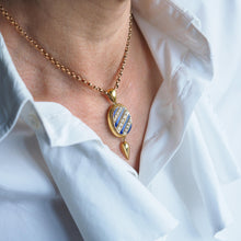 Load image into Gallery viewer, Antique Victorian 15K Gold Blue Enamel &amp; Pearl Pendant Locket Necklace - c.1880
